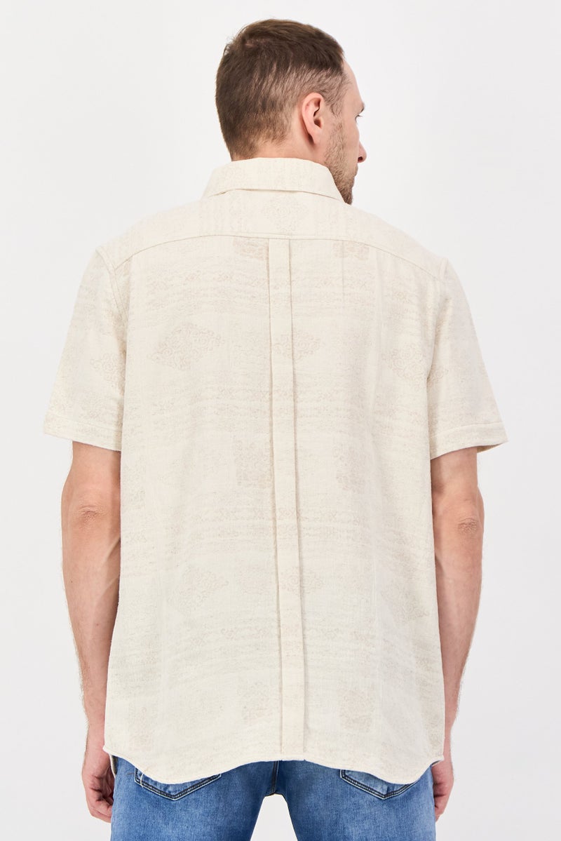 Karl Lagerfeld Men Regular Fit Textured Short Sleeve Casual Shirt, Cream - Image 3